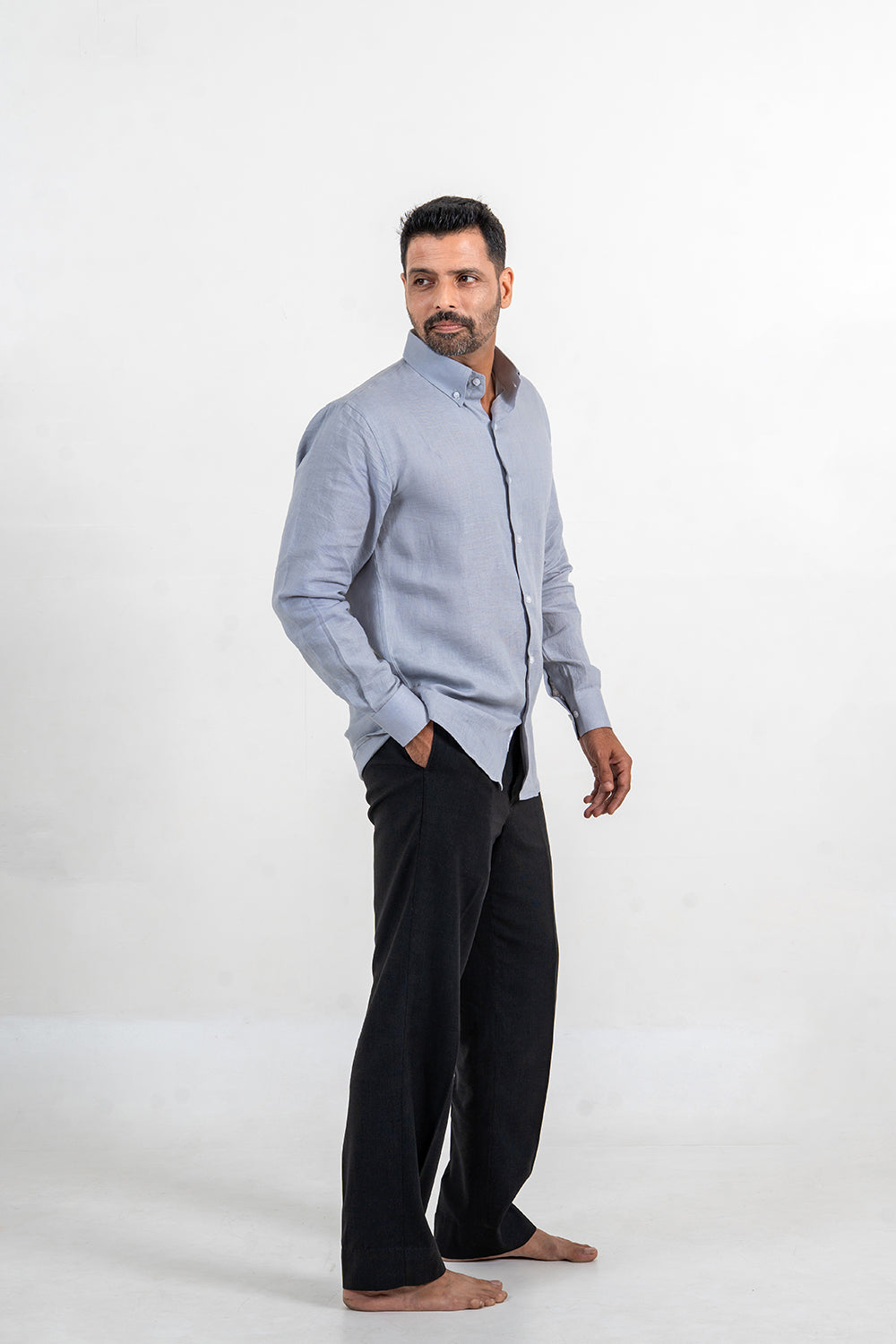 Light grey Linen Full Sleeve Button Down Shirt