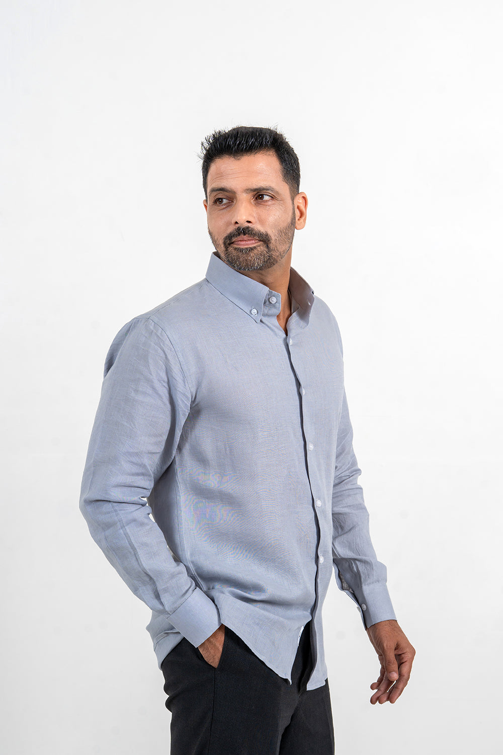 Light grey Linen Full Sleeve Button Down Shirt