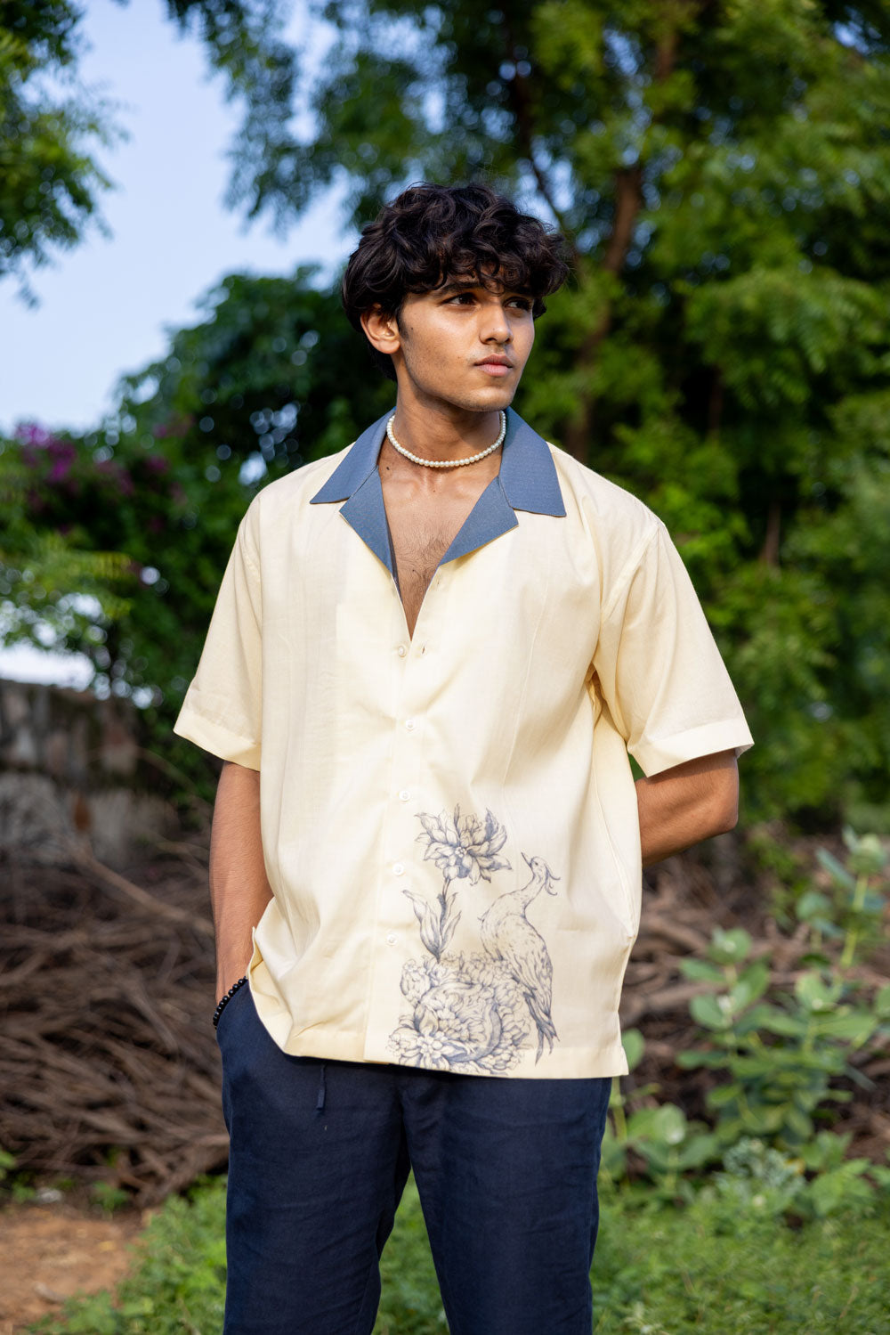 Ivory Printed Cotton Shirt