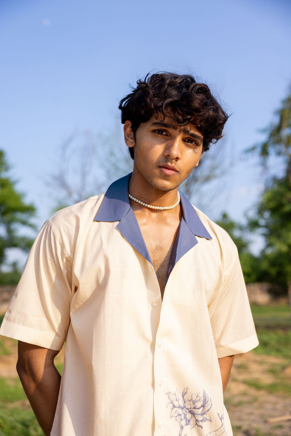 Ivory Printed Cotton Shirt