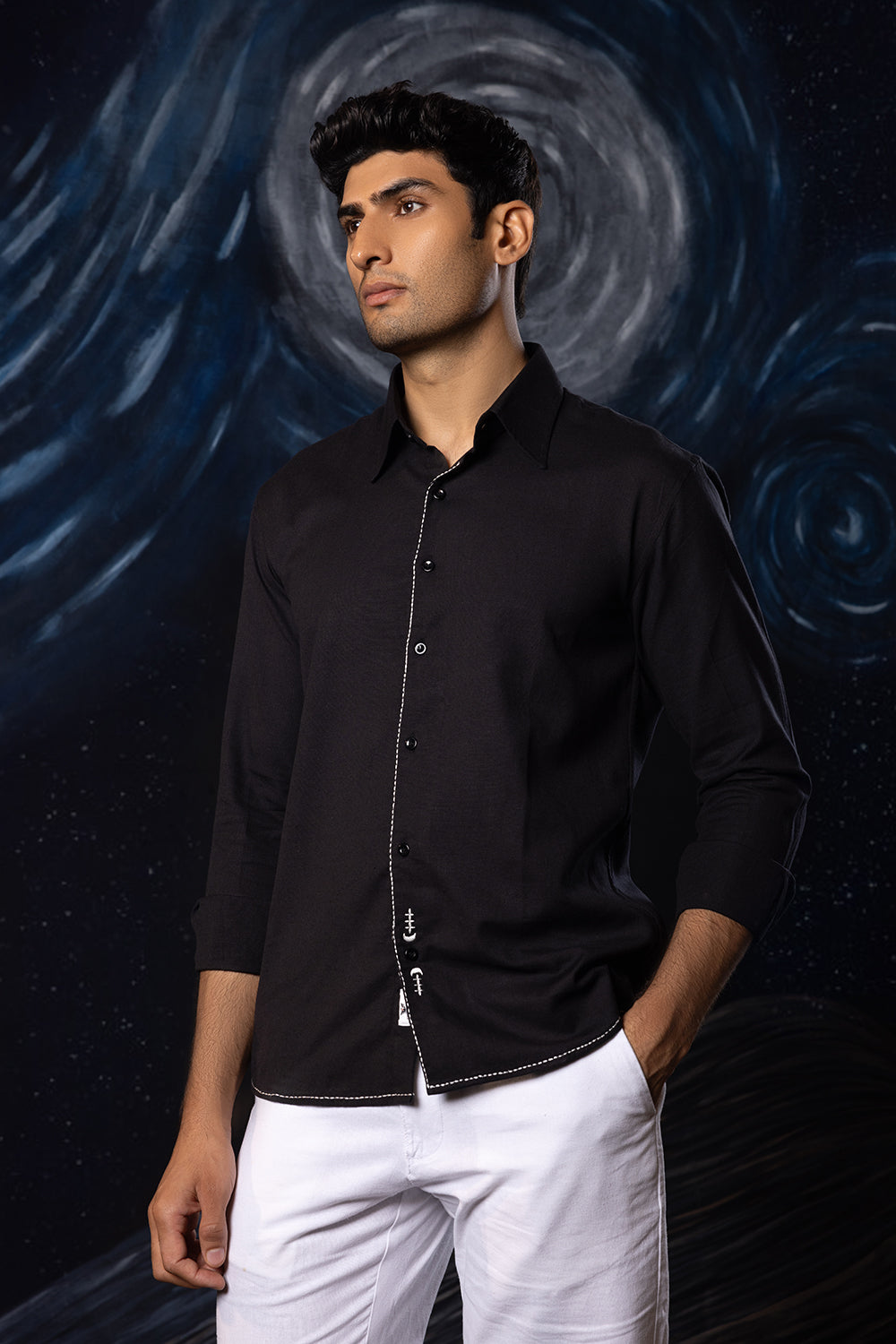 Celestial Craft: Hand Embroidered Shirt