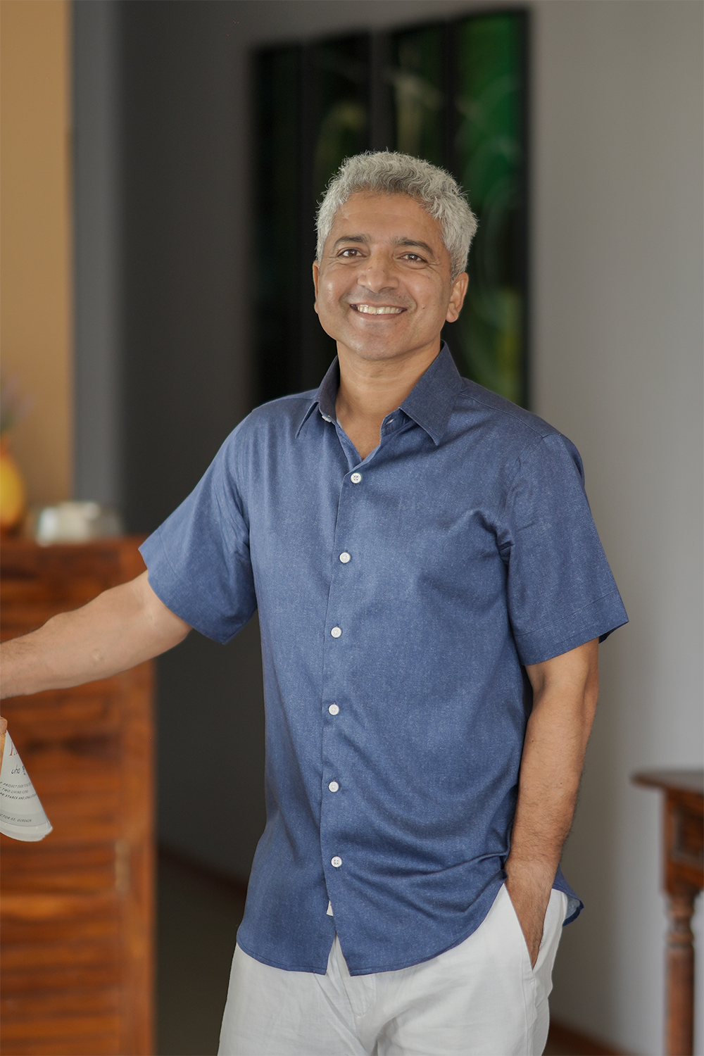 Blue Printed Cotton Half Sleeve Shirt