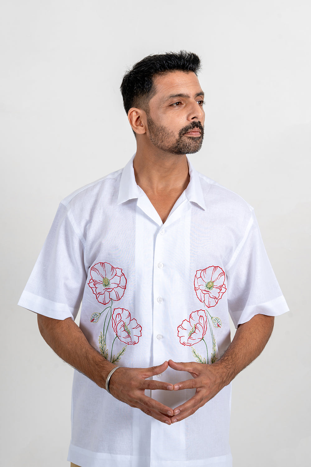 White Linen-Embroidered Shirt