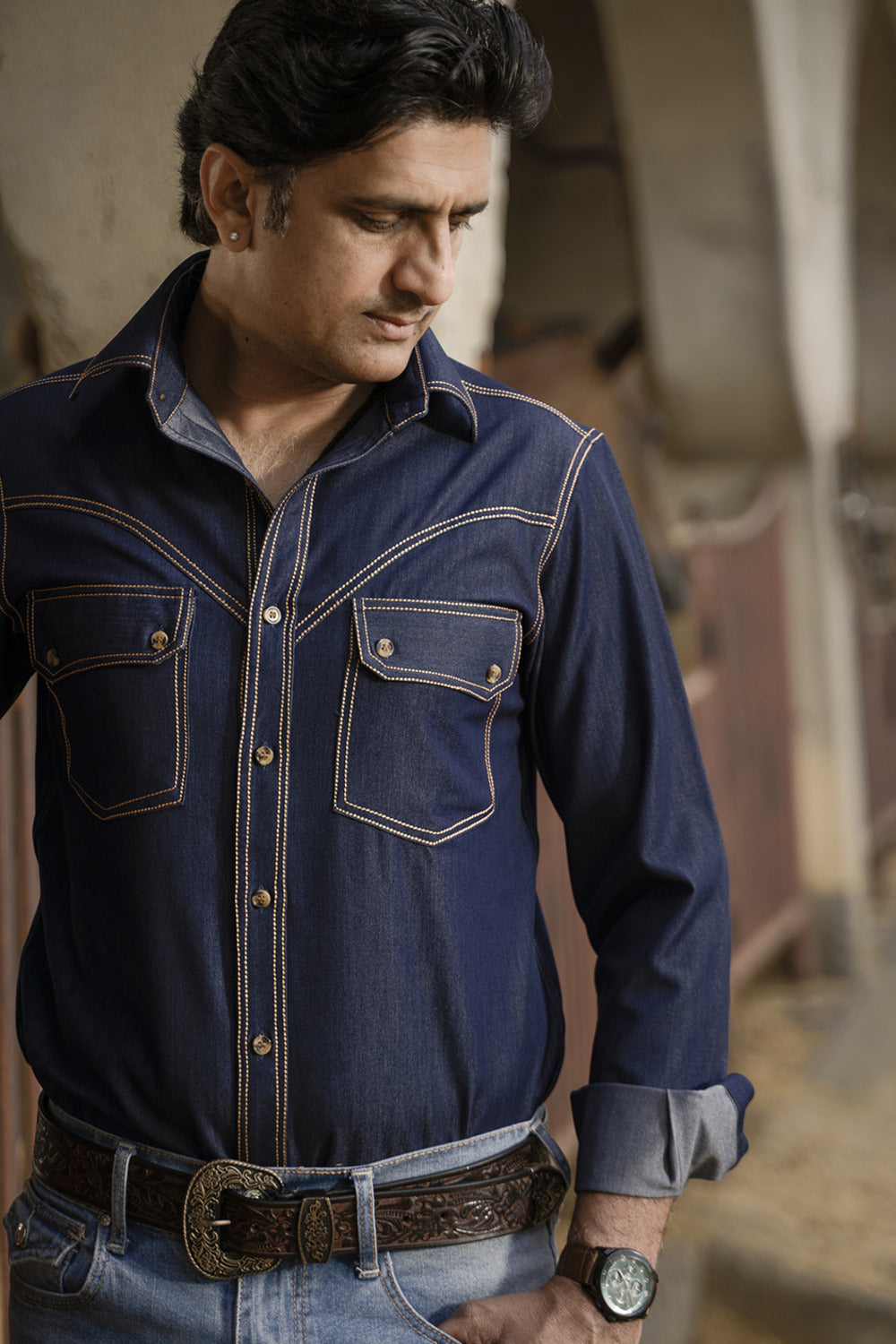 Classic Navy Western Denim Shirt