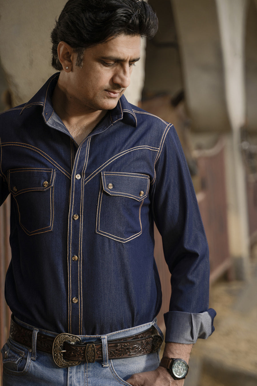 Classic Navy Western Denim Shirt
