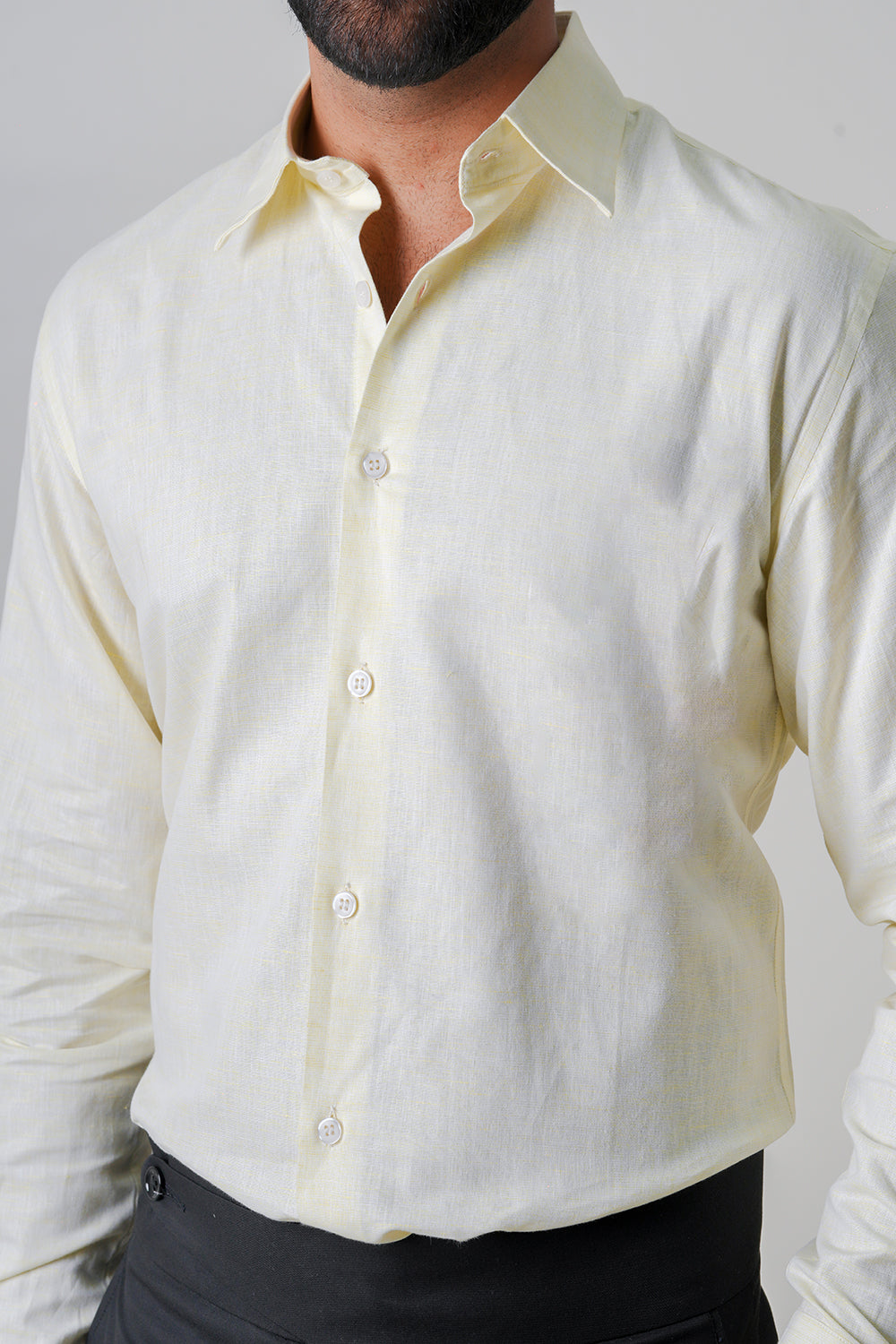 Powder Yellow Cotton Linen Full Sleeve Shirt