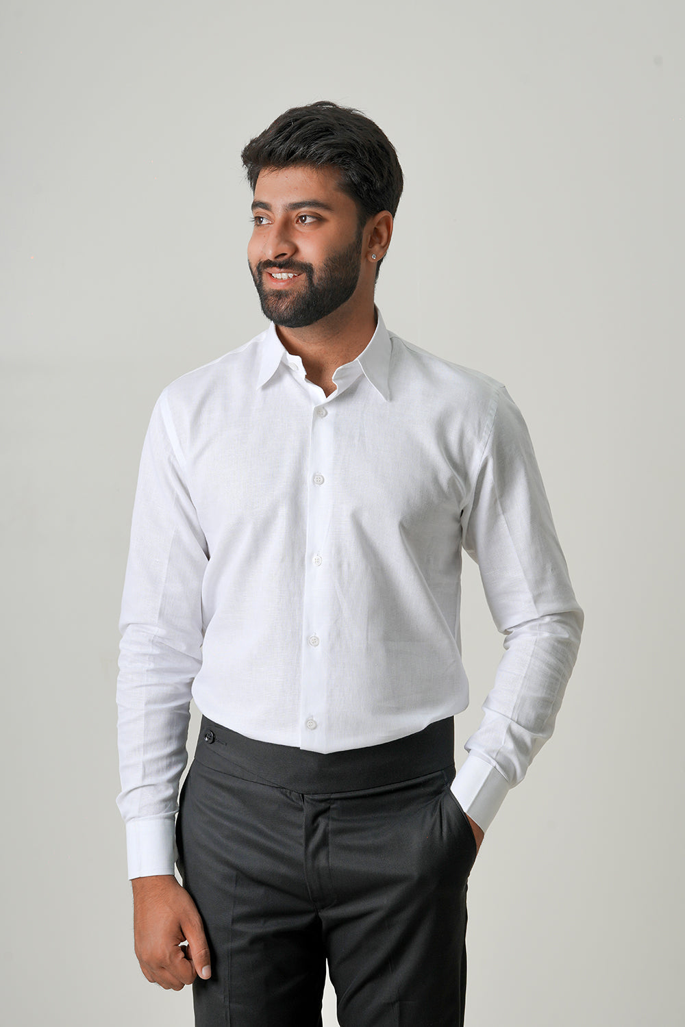 White Cotton Linen Full Sleeve Shirt