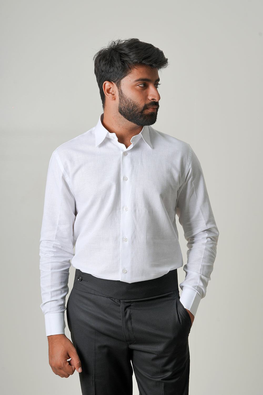 White Cotton Linen Full Sleeve Shirt