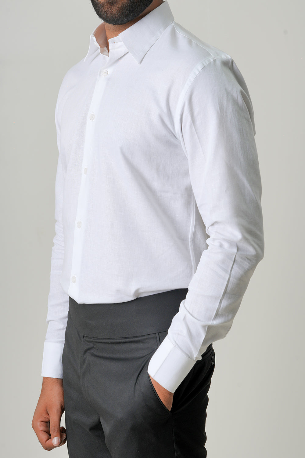 White Cotton Linen Full Sleeve Shirt