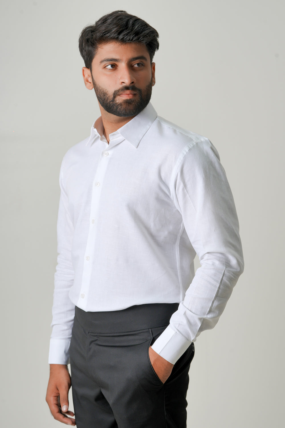 White Cotton Linen Full Sleeve Shirt