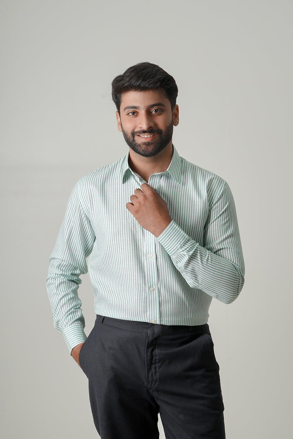 Mint Green Striped Cotton Shirt