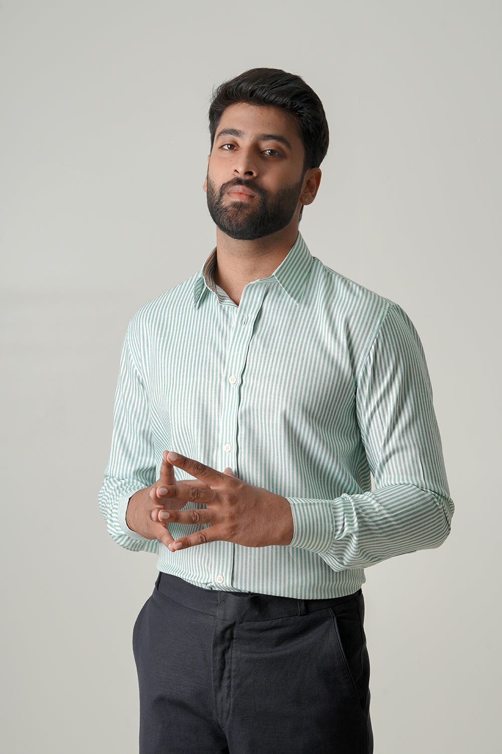 Mint Green Striped Cotton Shirt