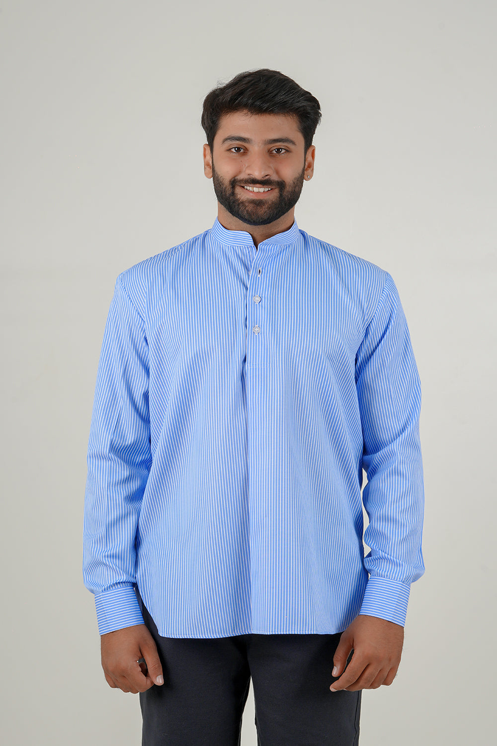 Sky Blue Striped Short Kurta