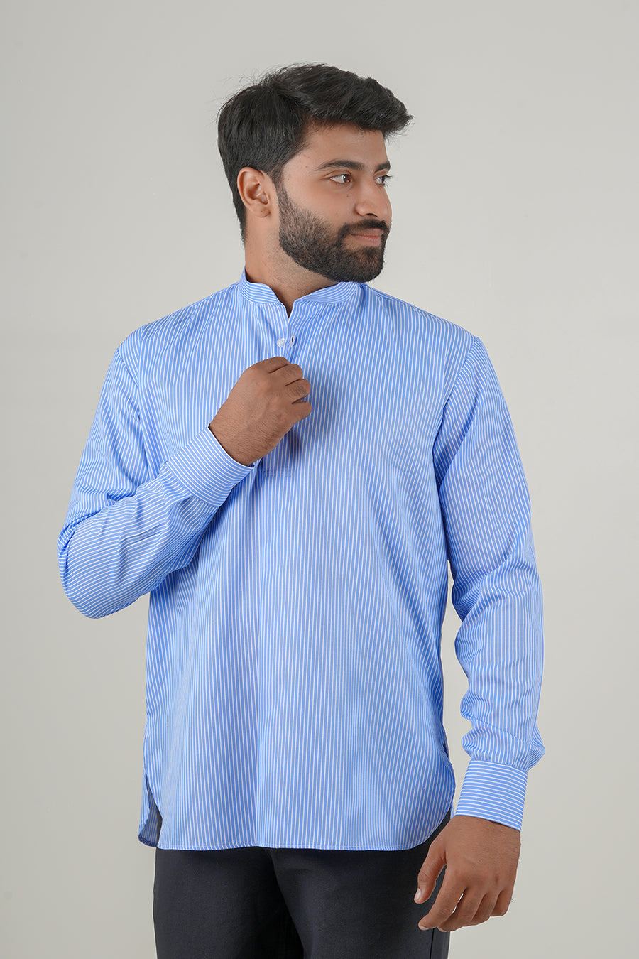 Sky Blue Striped Short Kurta
