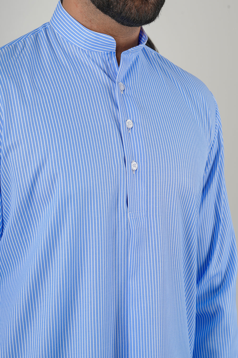Sky Blue Striped Short Kurta