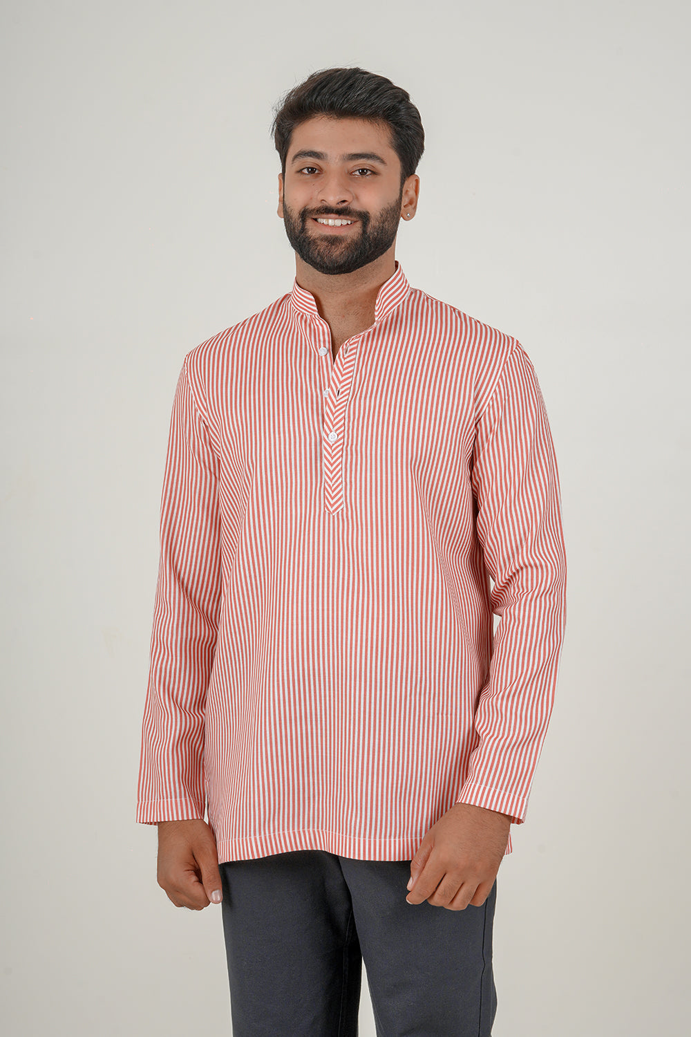 Red And White Striped Short Kurta