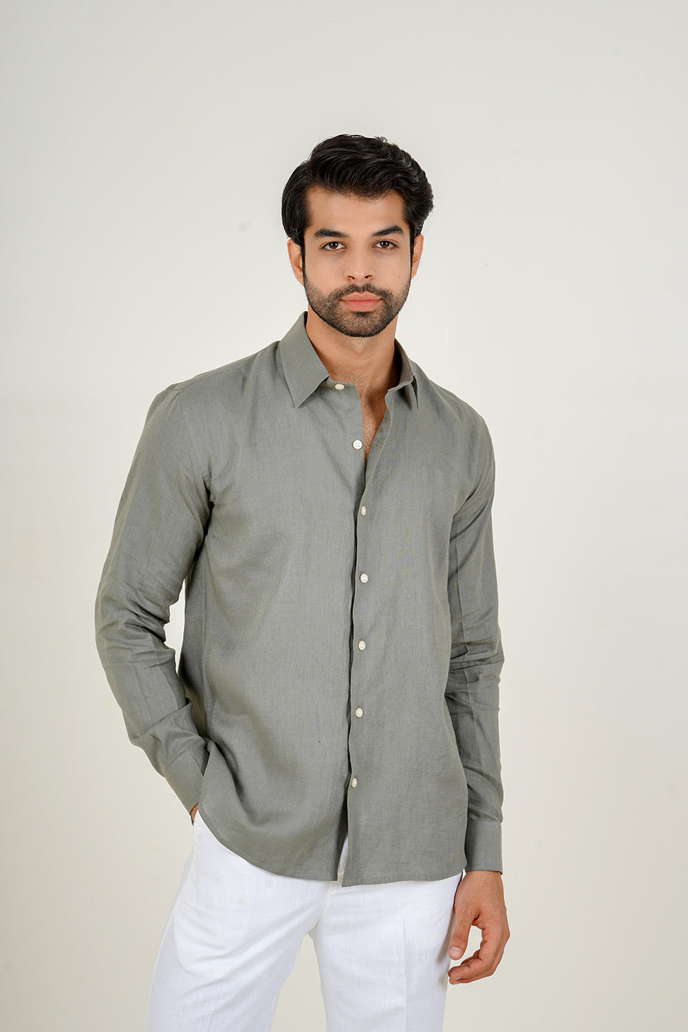 Olive Green Linen Shirt