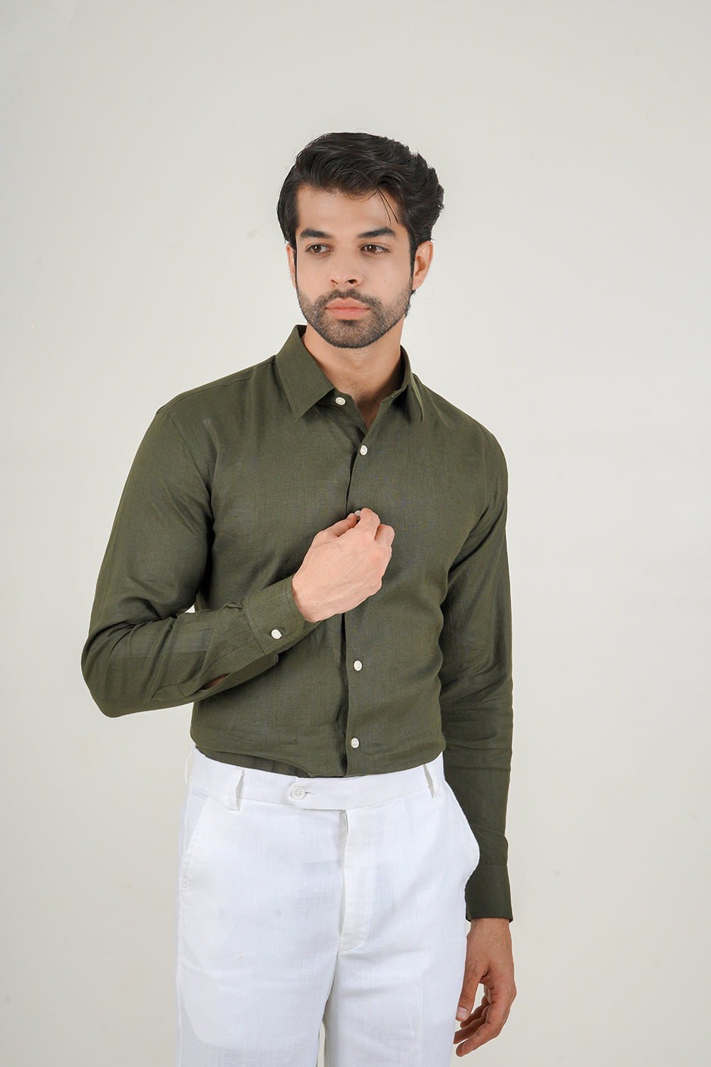Dark Olive Green Linen Shirt