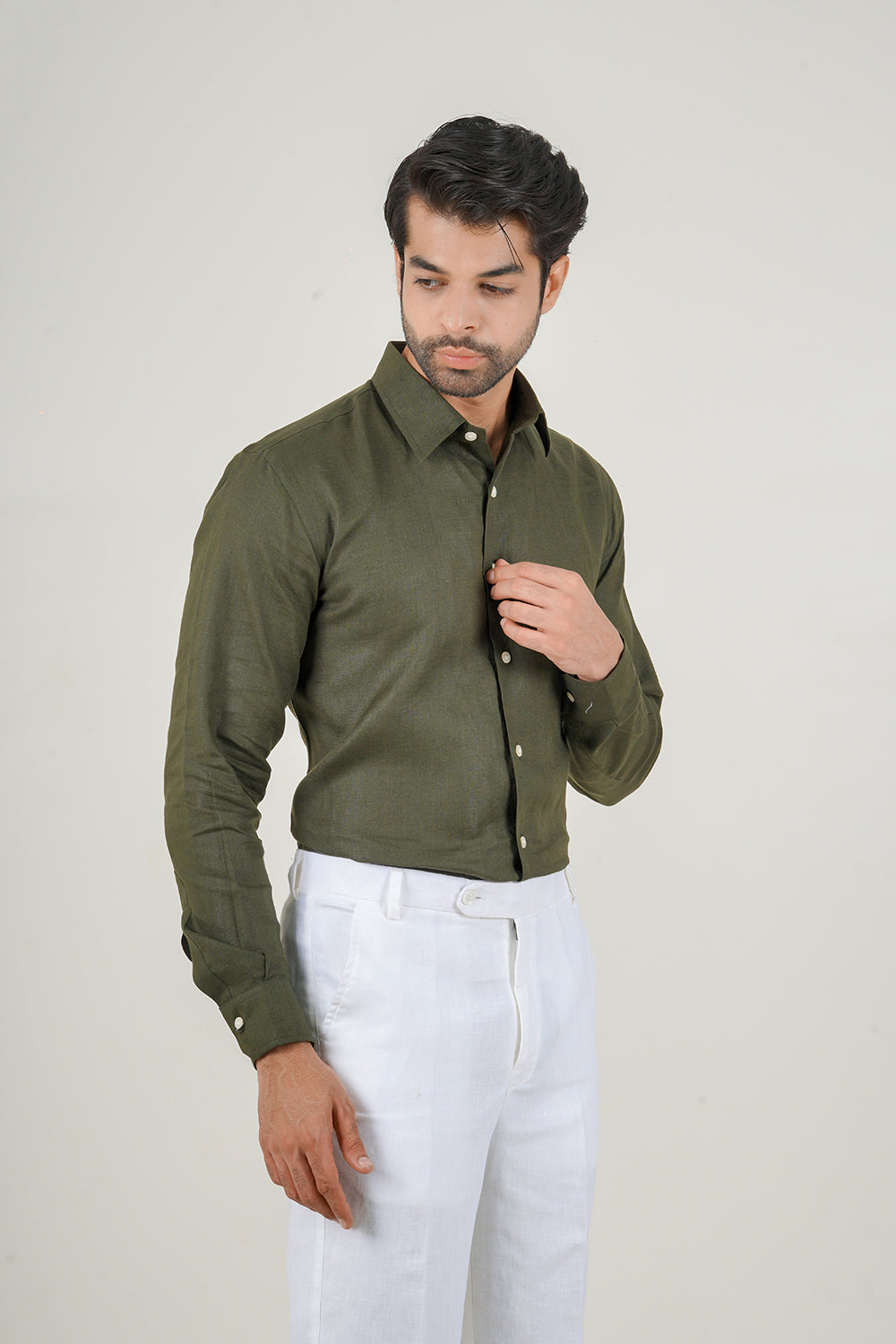Dark Olive Green Linen Shirt