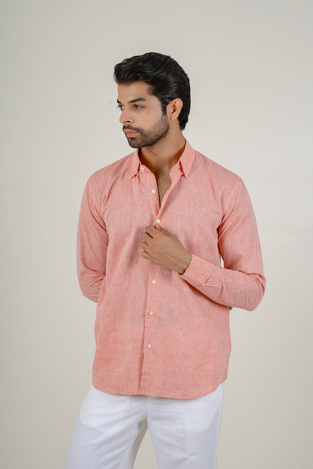 Pink Cotton Linen Full Sleeve Shirt