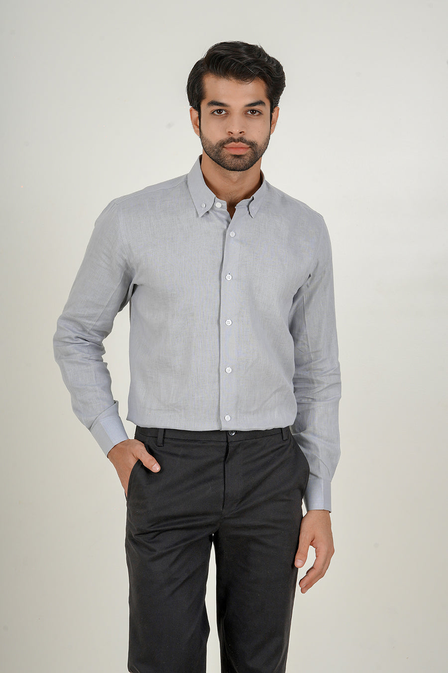 Light Grey Linen Button Down Shirt