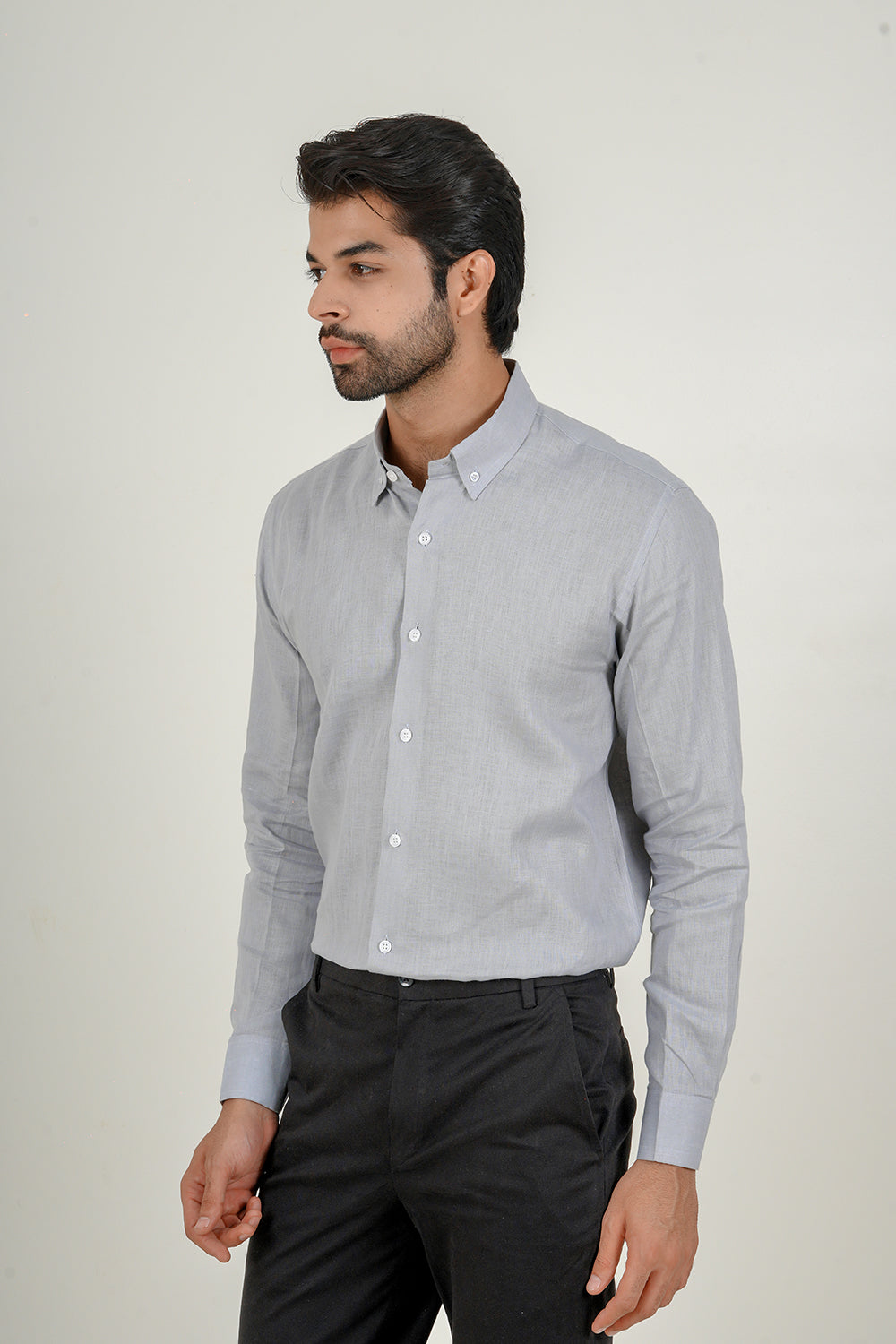 Light Grey Linen Button Down Shirt