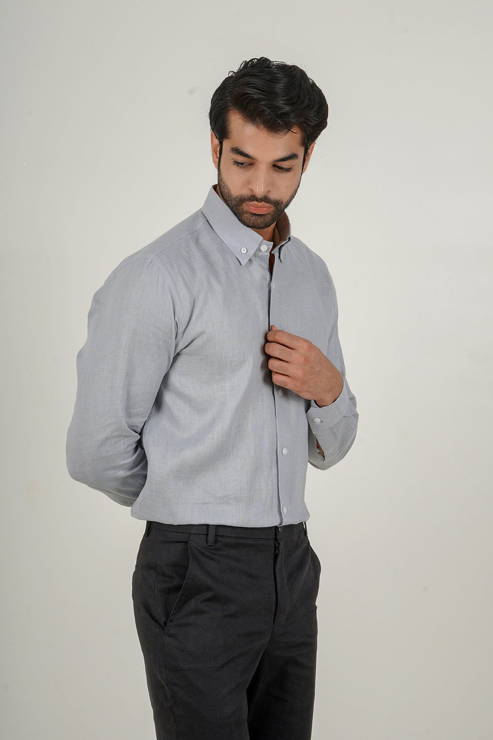 Light Grey Linen Button Down Shirt