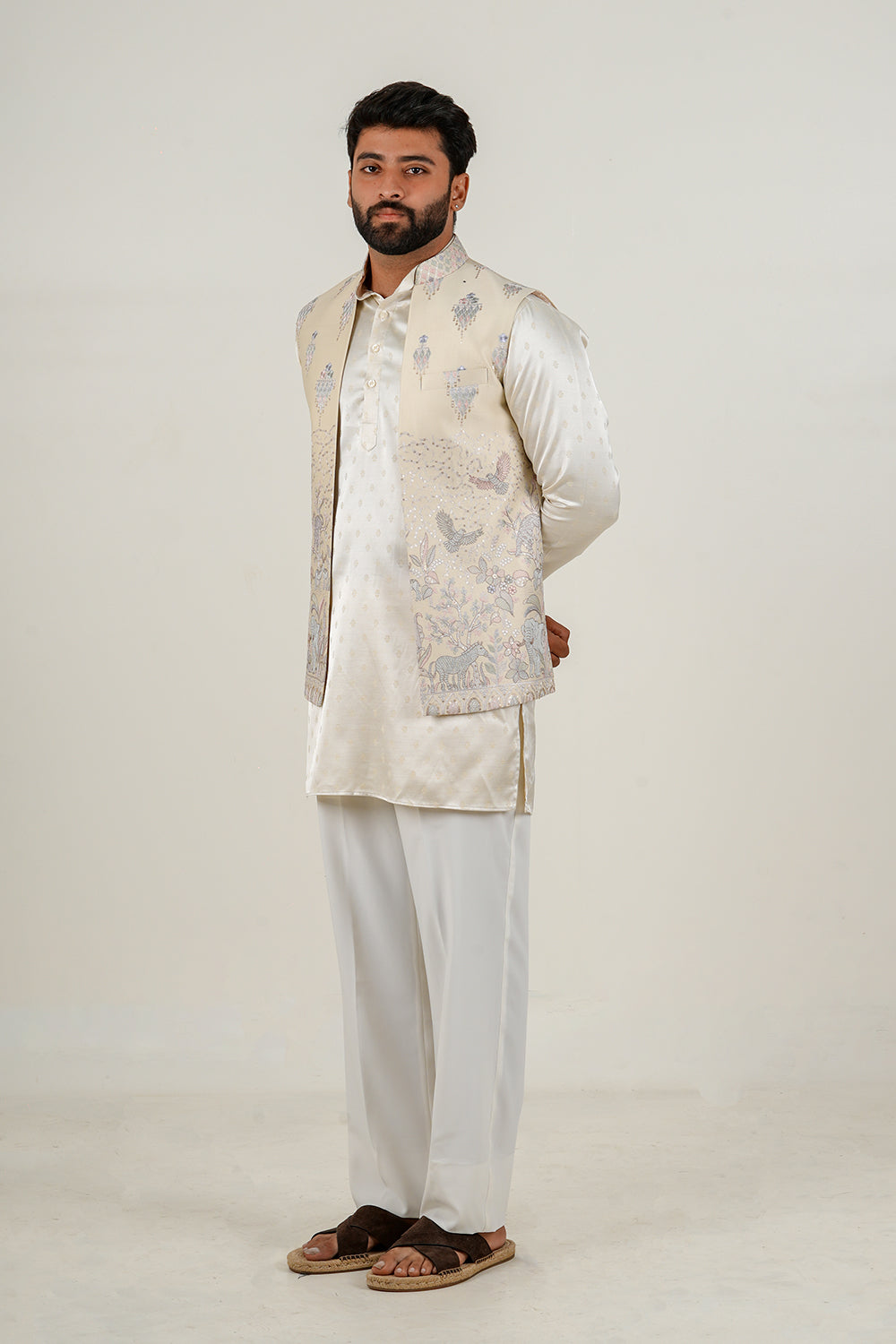 Nature Embroidered Nehru Jacket Set
