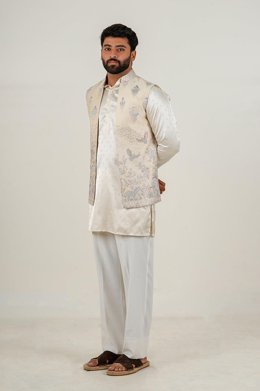 Nature Embroidered Nehru Jacket Set