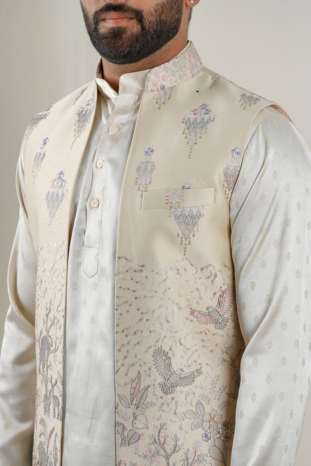 Nature Embroidered Nehru Jacket Set