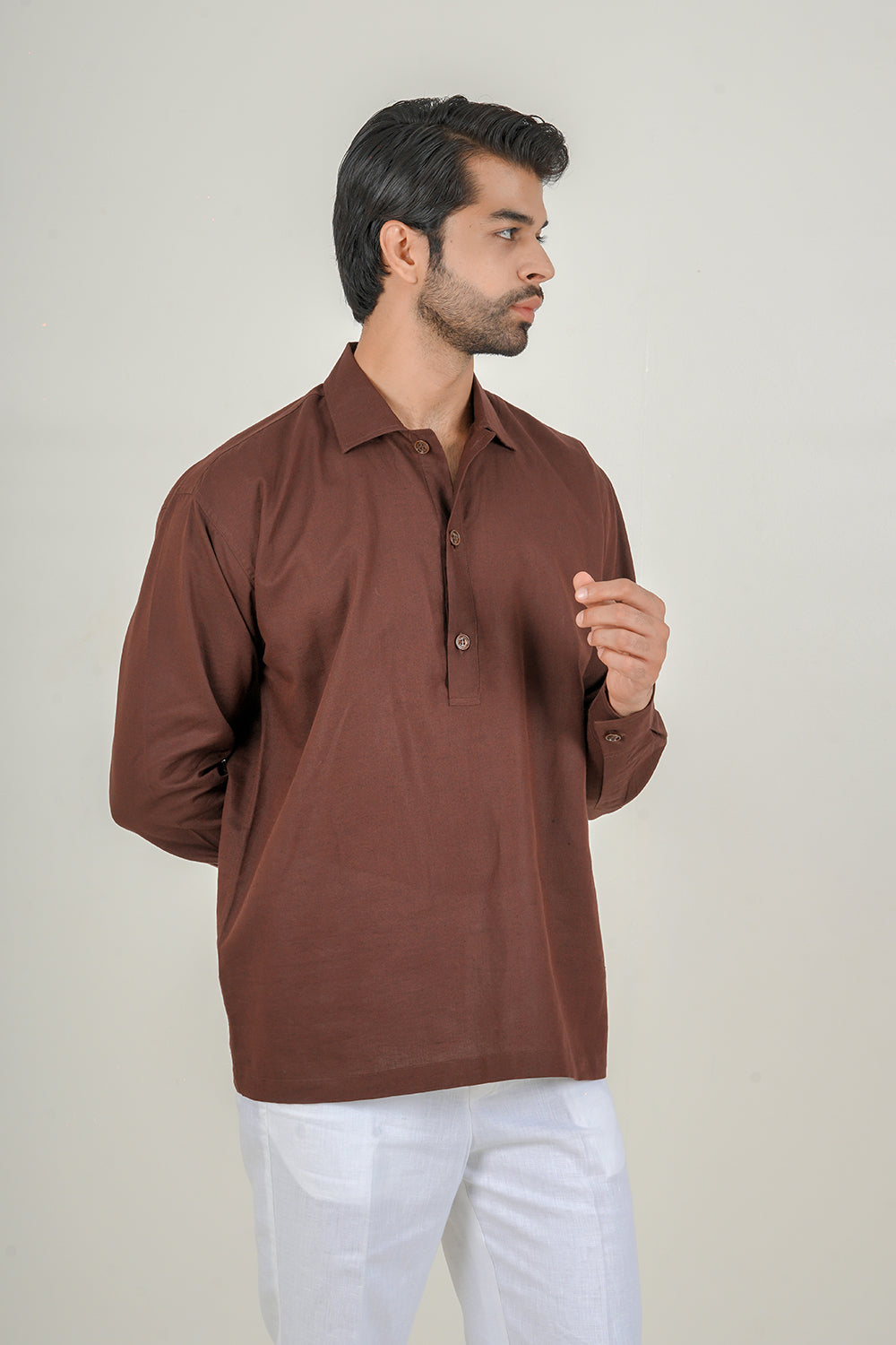 Brown Cotton Linen Kurta
