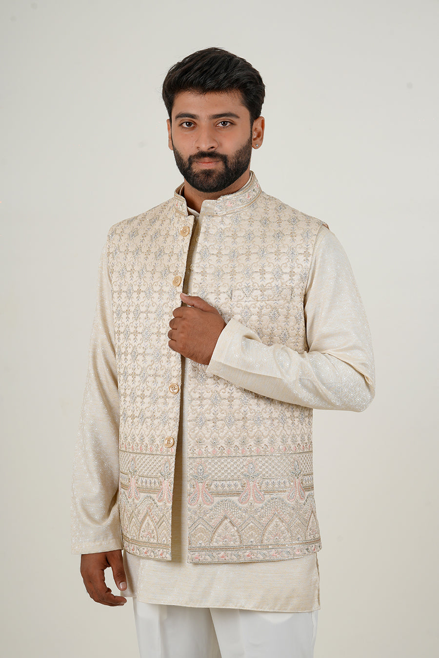 Ivory Royal Embroidered Nehru Jacket Set