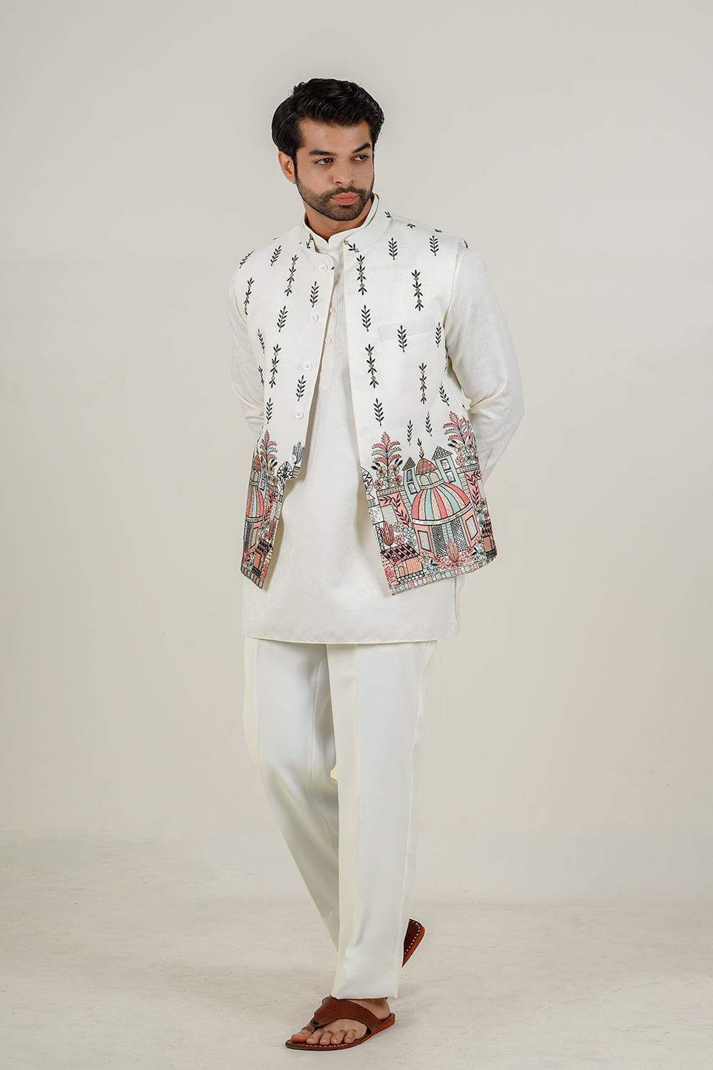 Embroidered Nehru Jacket Set