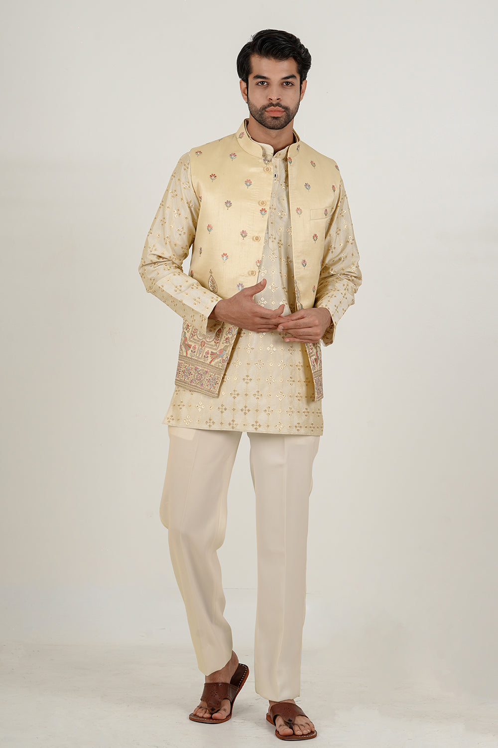 Golden Bloom Nehru Jacket Set