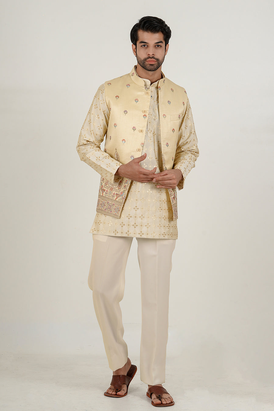 Golden Bloom Nehru Jacket Set