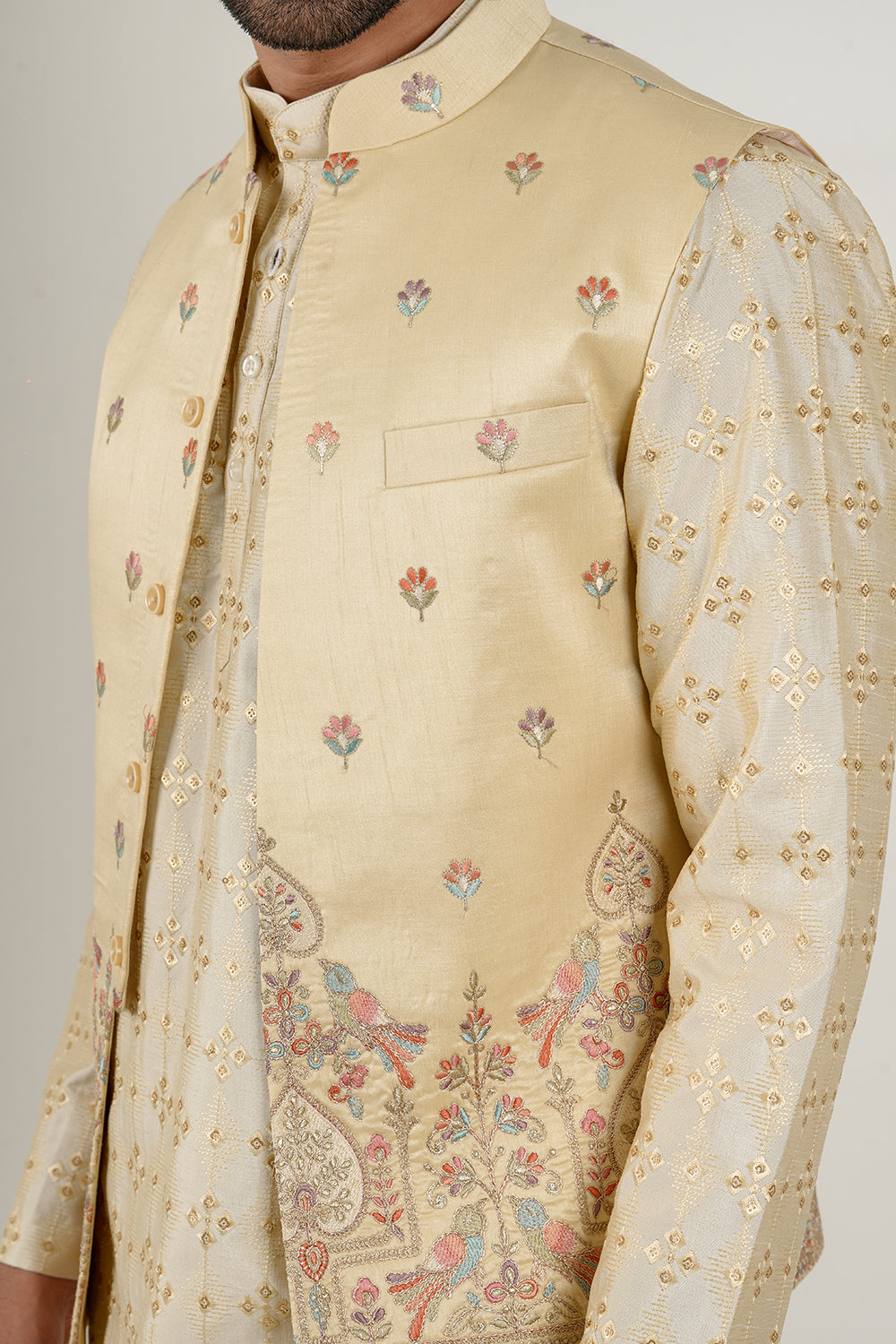 Golden Bloom Nehru Jacket Set