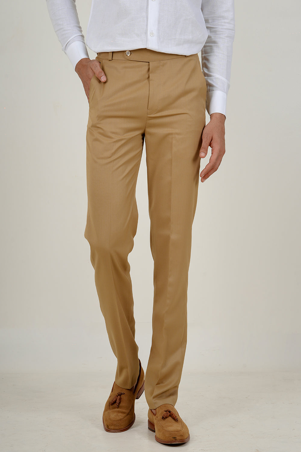 Beige Cotton Wool Pants