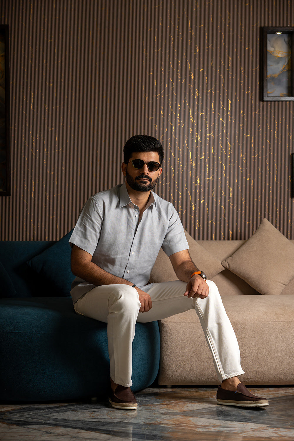 Grey Half-Sleeve Linen Shirt