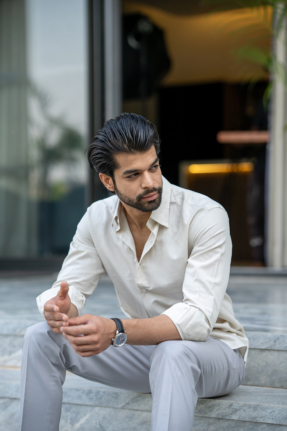 Almond Beige Cotton Linen Full-Sleeve Shirt