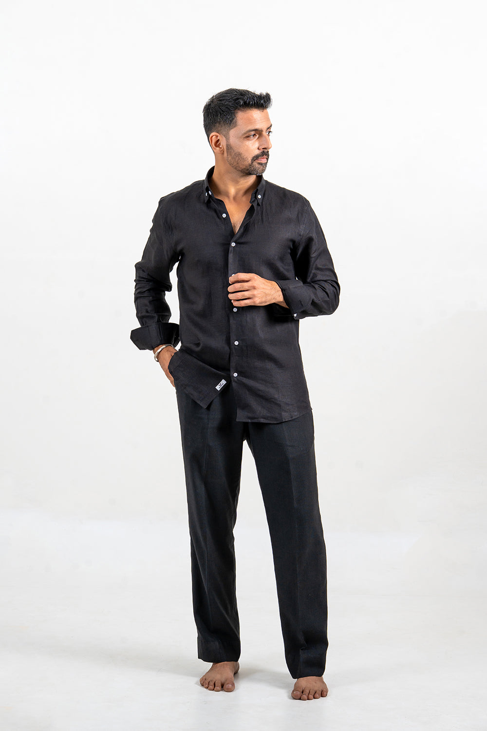 Black Linen Button Down Shirt