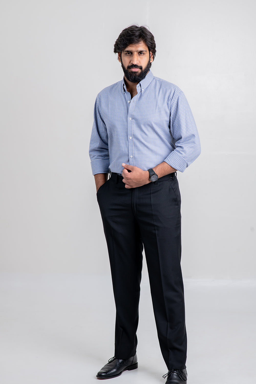 Grey And Blue Check Shirt