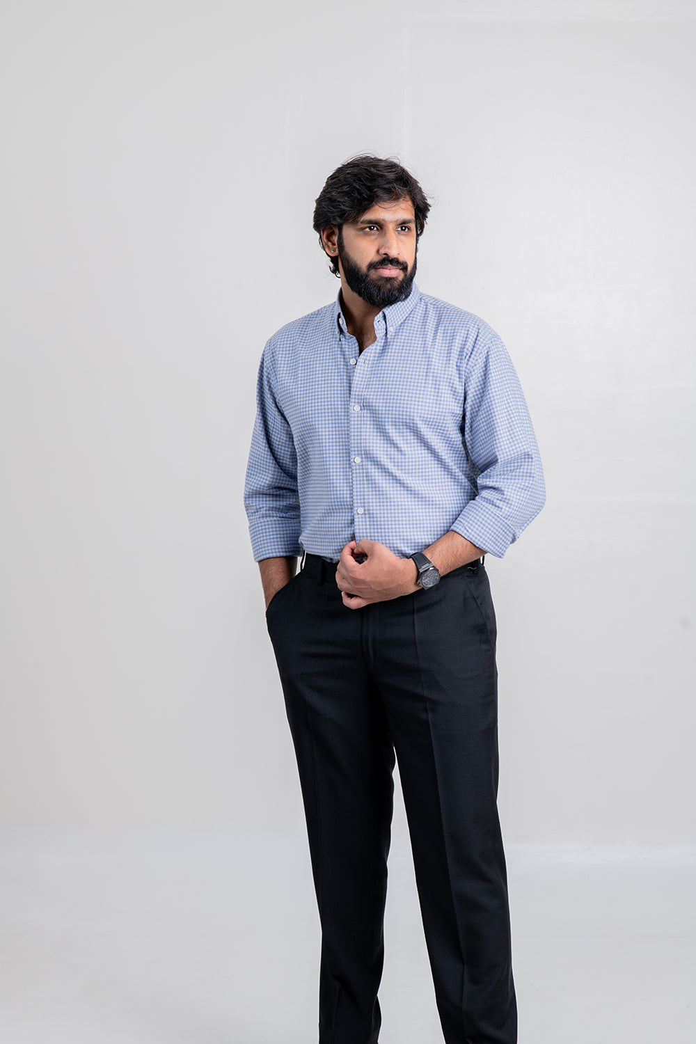 Grey And Blue Check Shirt