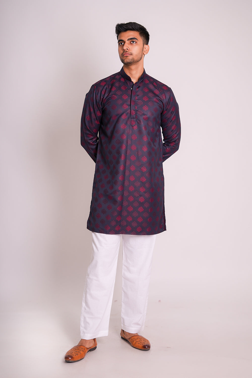 Jacquard All Over Embroidered Kurta