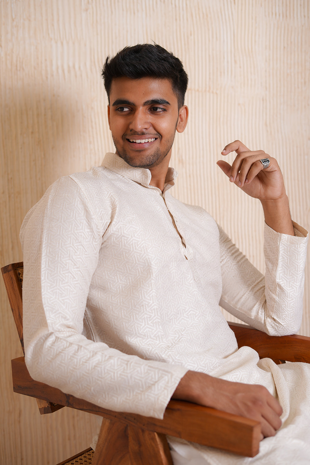 Soft Ivory Geometric Kurta