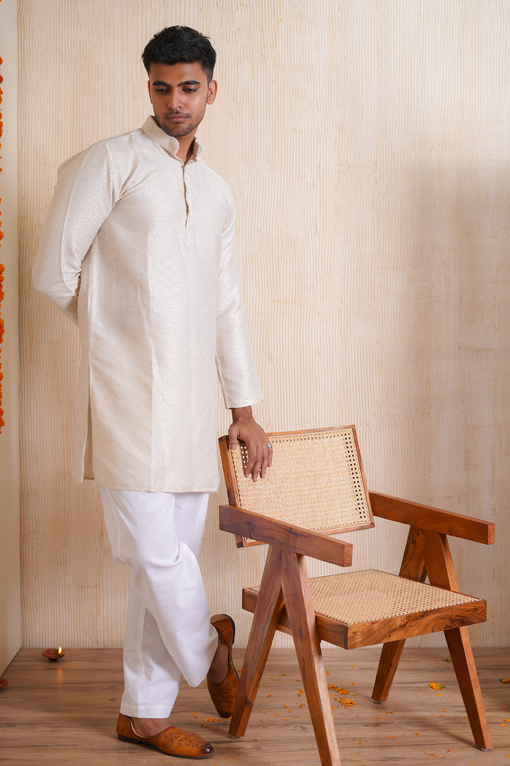 Soft Ivory Geometric Kurta